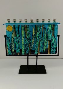 "Into the Woods" Menorah in Custom Stand