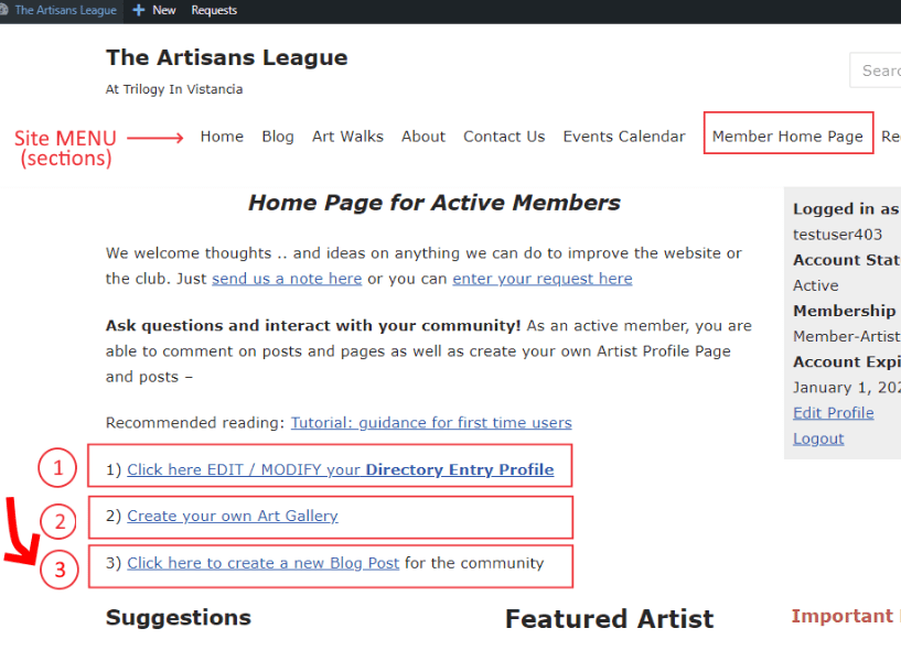 Tutorial First Member Login The Artisans League